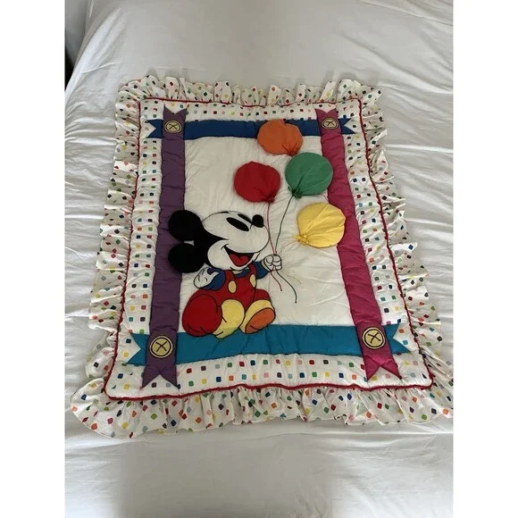 Disney Babies Mickey Mouse Balloons primary colors  Crib Sized Blanket Comforter - Picture 4 of 16